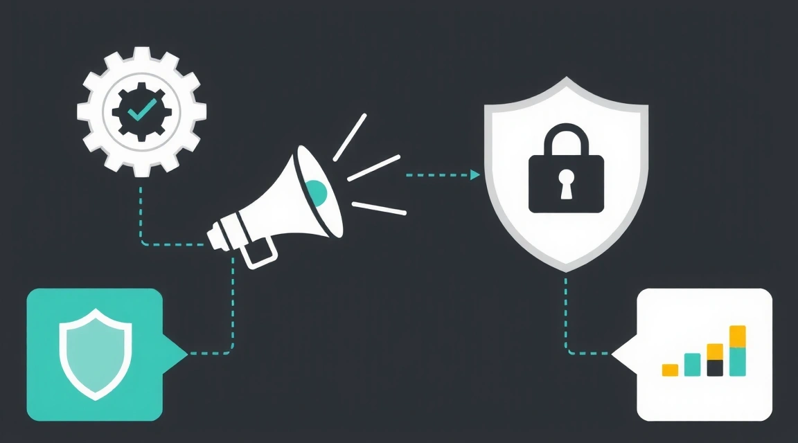 Gráfico de análisis de datos con iconos de seguridad y comunicación