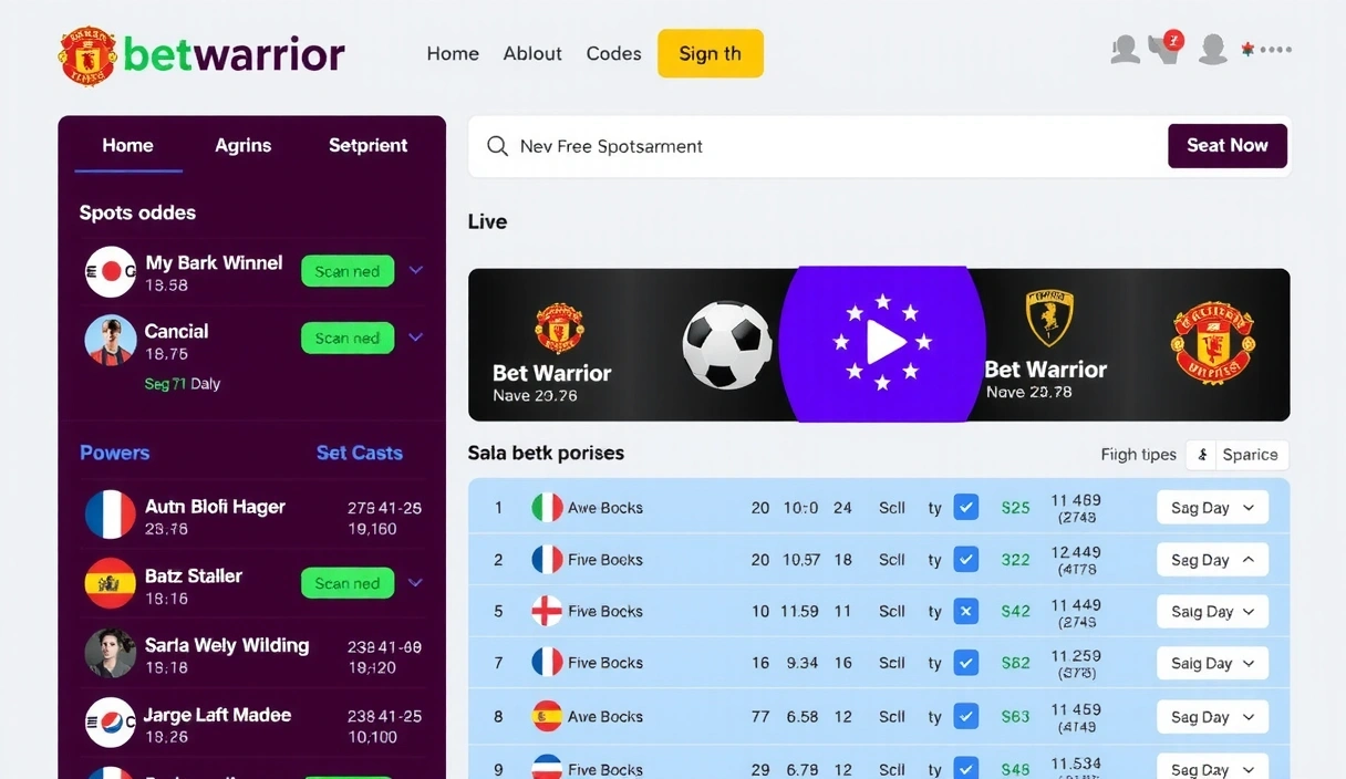 Captura de pantalla de la interfaz de apuestas deportivas de BetWarrior