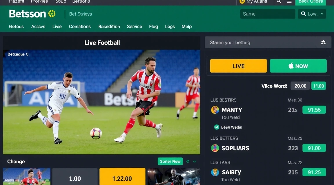Captura de pantalla de la sección de apuestas deportivas de Betsson, mostrando eventos de fútbol.