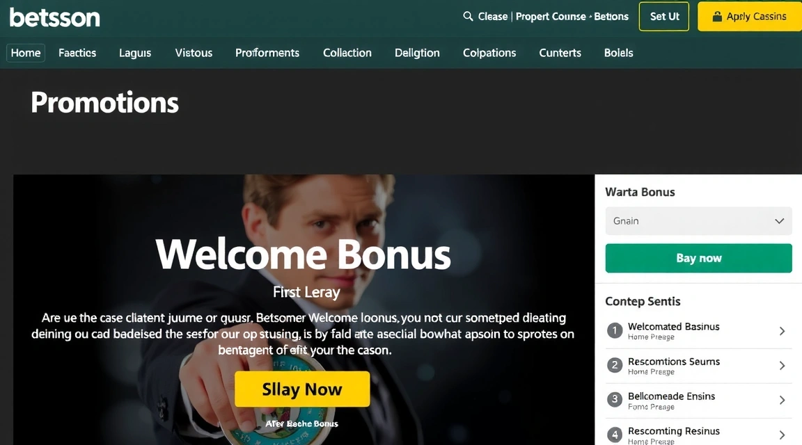 Captura de pantalla de la sección de promociones de Betsson, mostrando un bono de bienvenida.