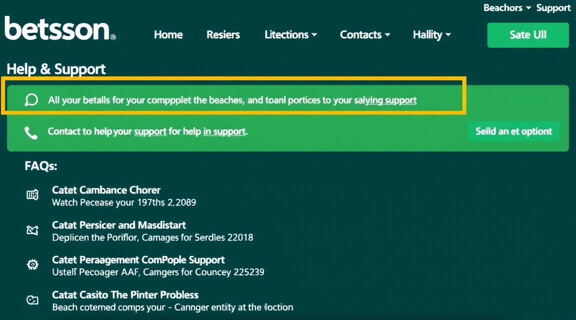 Captura de pantalla de la sección de ayuda y soporte de Betsson con opciones de contacto.